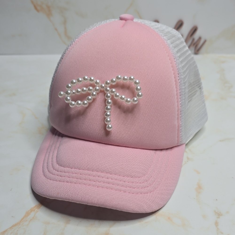 Pink Cap with Pearl Bow Accent